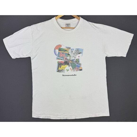 Vintage 90s Aeropostale USA Made Art Logo White Shirt Rare Promo Streetwear Hype - Picture 1 of 13